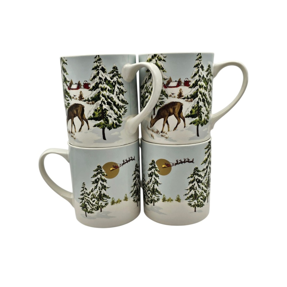 Set‎ of 4 Santa by Williams Sonoma Christmas Reindeer Sleigh Moon Mug